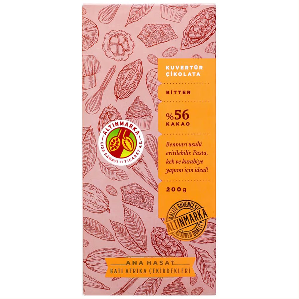 Altınmarka - ALT45 Kuvertür Tablet Bitter Çikolata 200 Gr x 8 Ad